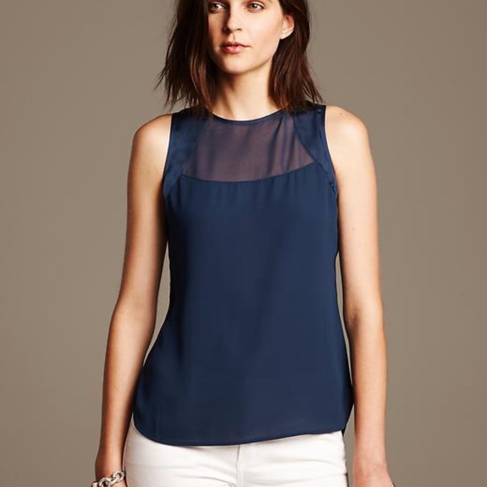 Banana Republic Navy Sheer Panel Blouse